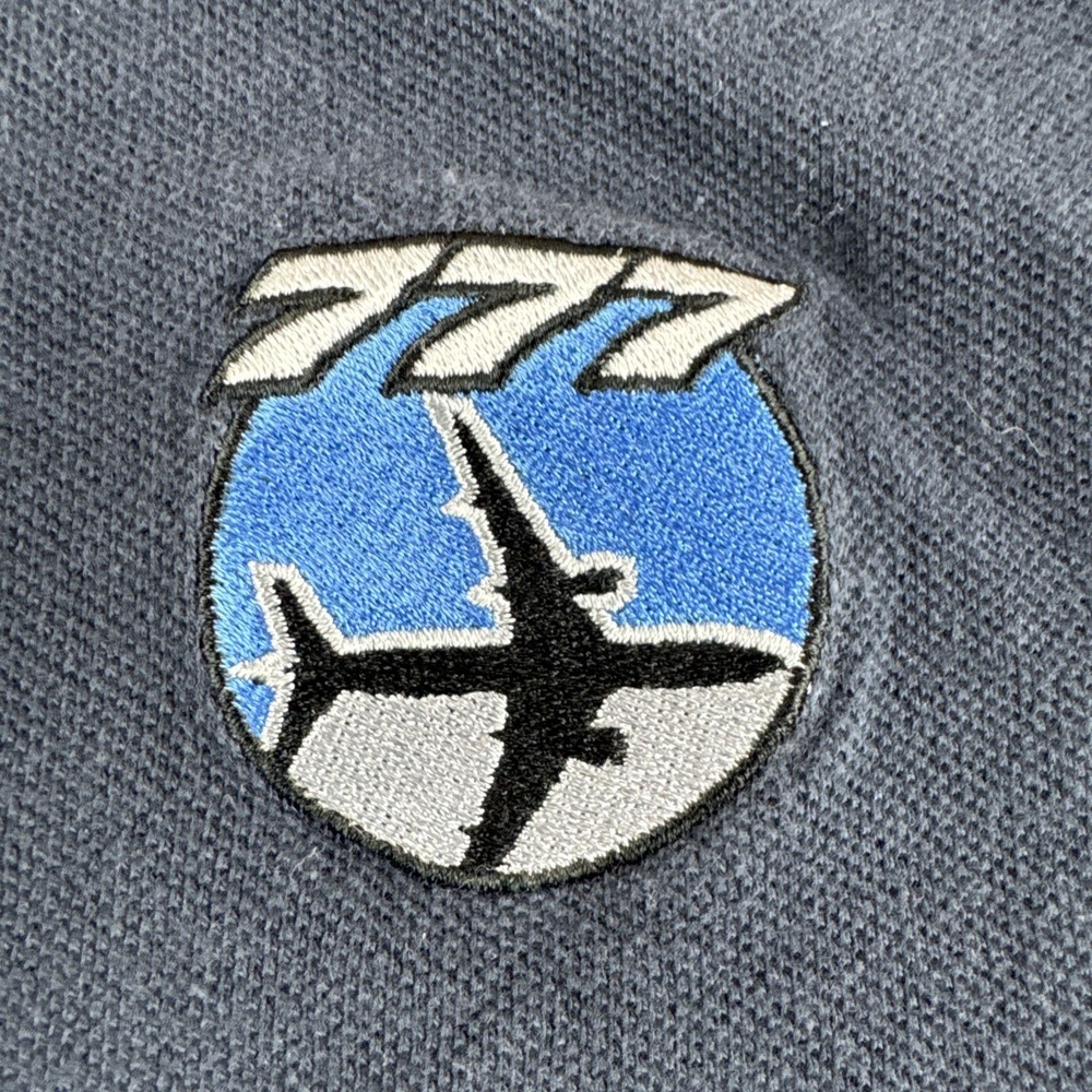 Boeing 777 Polo Mens L Blue Embroidered Airplane Short Sleeve Golf Shirt Preppy - Picture 6 of 8